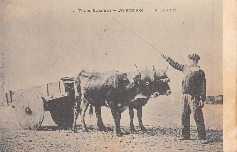 Carte postale ancienne Types Basques - Un Attelage