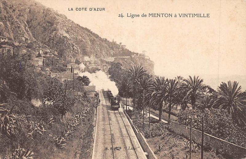 Carte postale ancienne Ligne De Menton A Vintimille à Menton