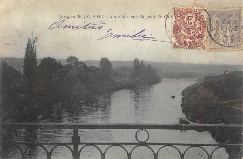 Carte postale ancienne Gargenville - La Seine Vue Du Pont à Gargenville
