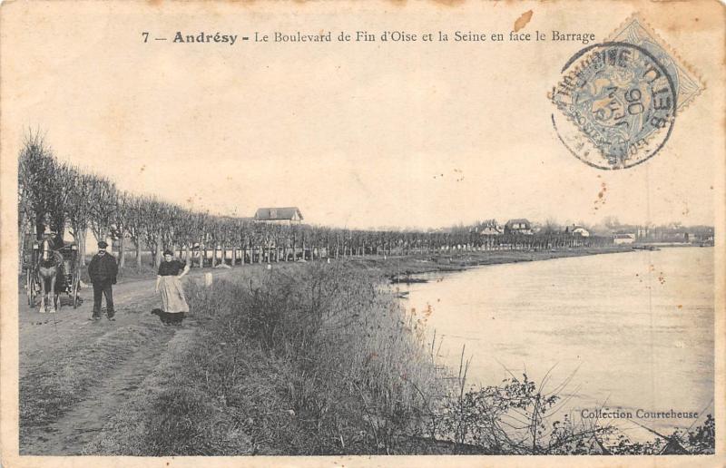 Carte postale ancienne Andresy - Le Boulevard De Fn D'Oise Et La Seine En Face Le Barrage à Andrésy