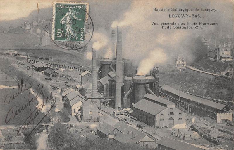 Carte postale ancienne Longwy Bas - Vue Generale Des Hauts Fourneaux Saintignon à Longwy
