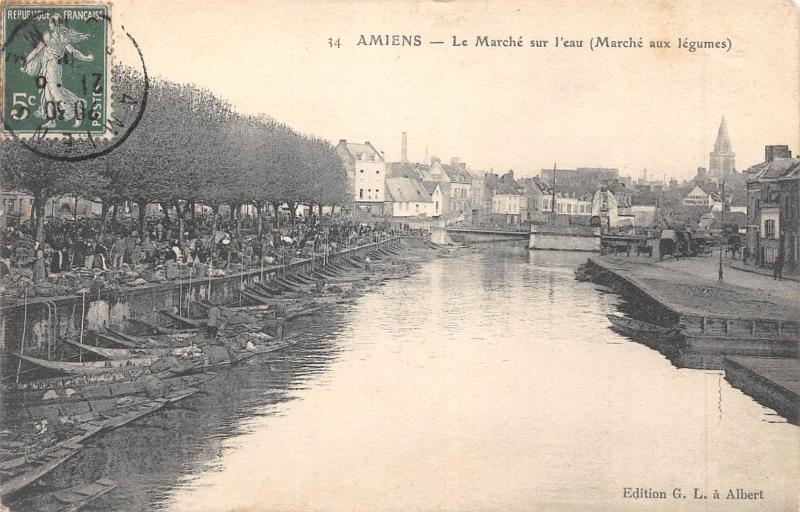Carte postale ancienne Amiens - Marche Sur L'Eau - Marche Aux Legumes à Amiens