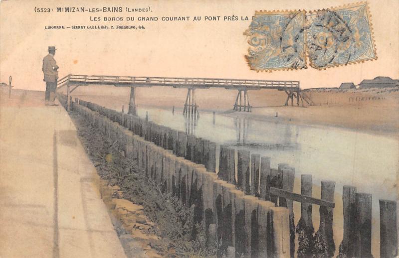 Carte postale ancienne Mimizan Les Bains - Les Bords Du Grand Courant Au Pont Pres La à Mimizan