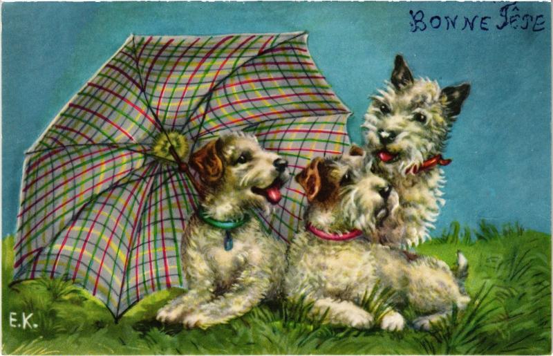 Carte postale ancienne Bonne Fete Dogs