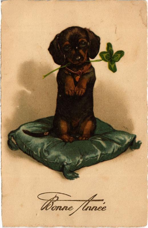 Carte postale ancienne Bonne Annee Dogs
