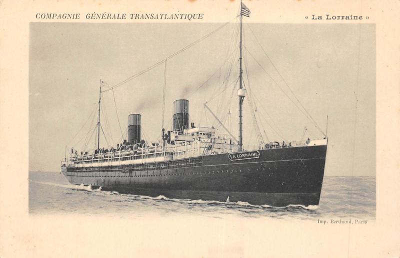 Carte postale ancienne Marine - Paquebot - Compagnie Generale Transatlantique - La Lorraine